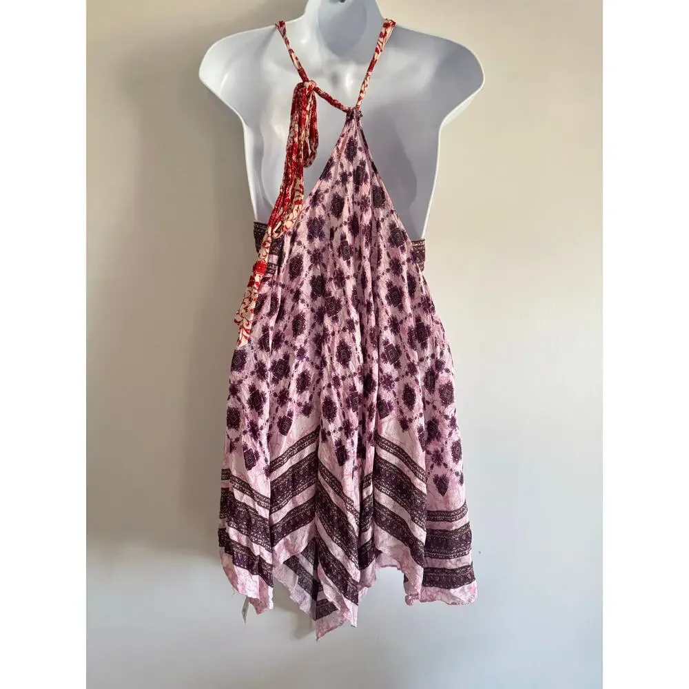 Intimately Free People Dress Small Pink Boho‎ Halter Handkerchief Hem Festival